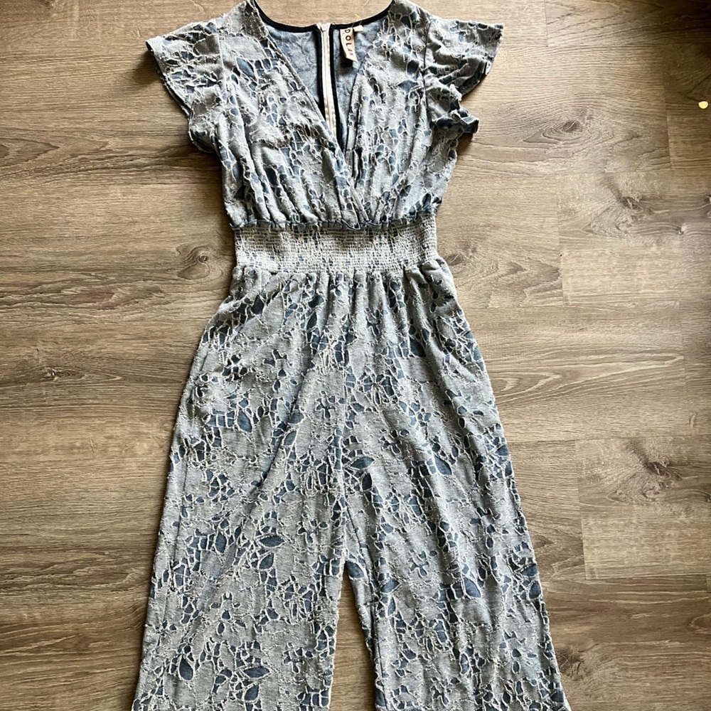 Light Blue Lace-Overlay Jumpsuit - Unbranded